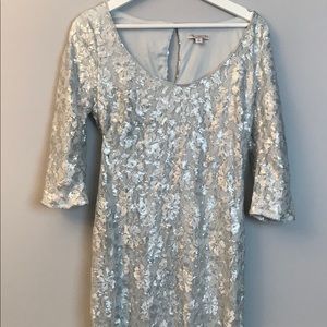 Eva Mendes Silver Sequined Cocktail Dress